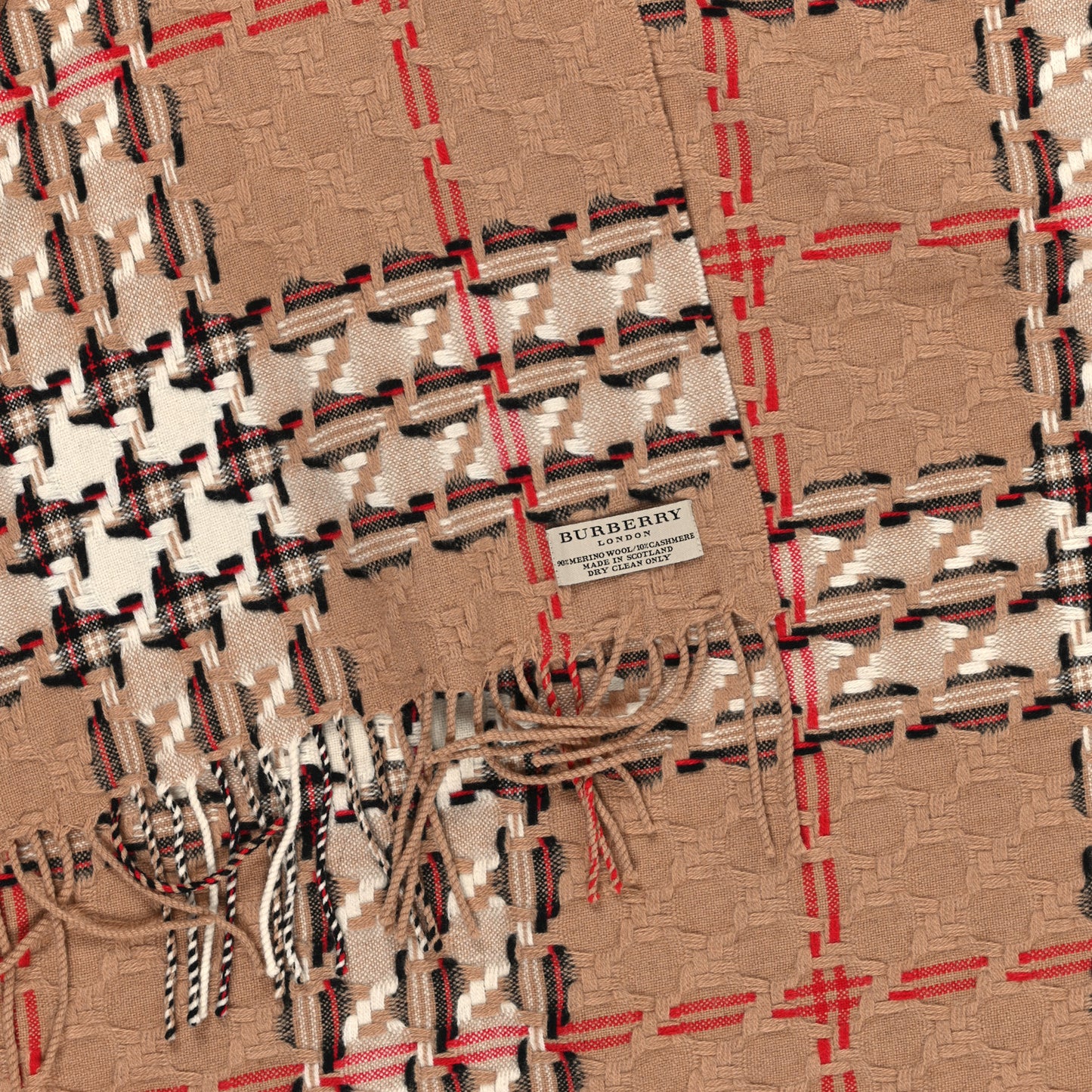Merino Wool Cashmere Check Scarf Beige