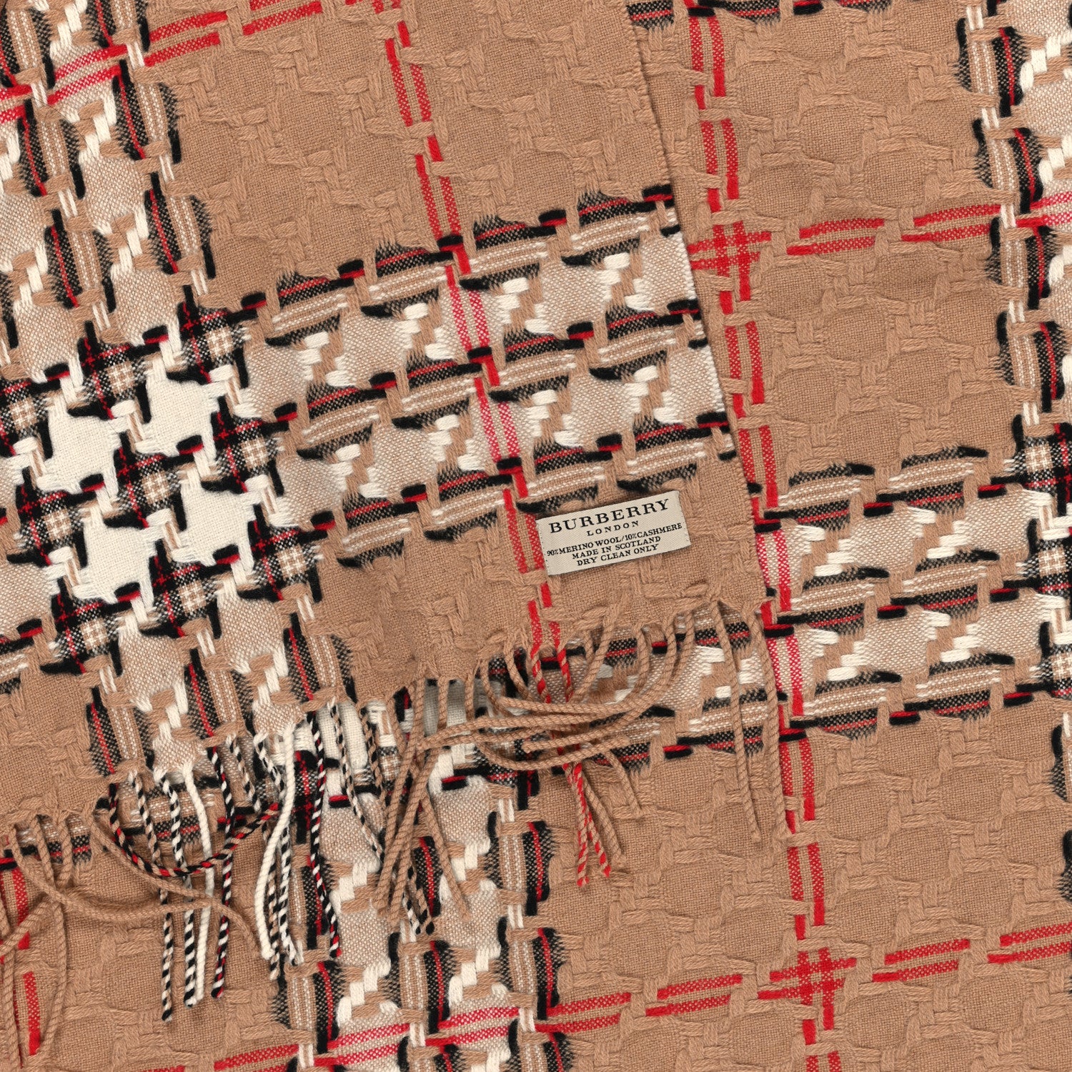 Burberry Merino Wool Cashmere Check Scarf Beige 3 of 3