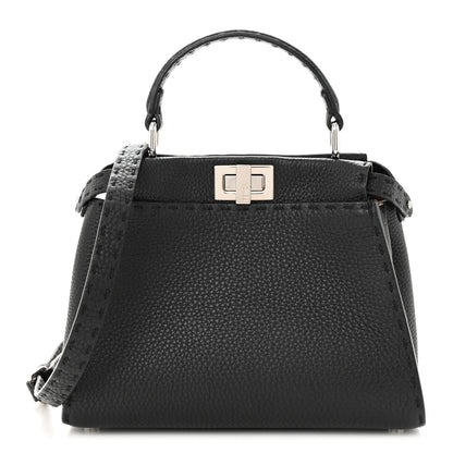 Fendi Cuoio Romano Selleria Bi-Color Mini Peekaboo Iconic Satchel Black Mou 1 of 10