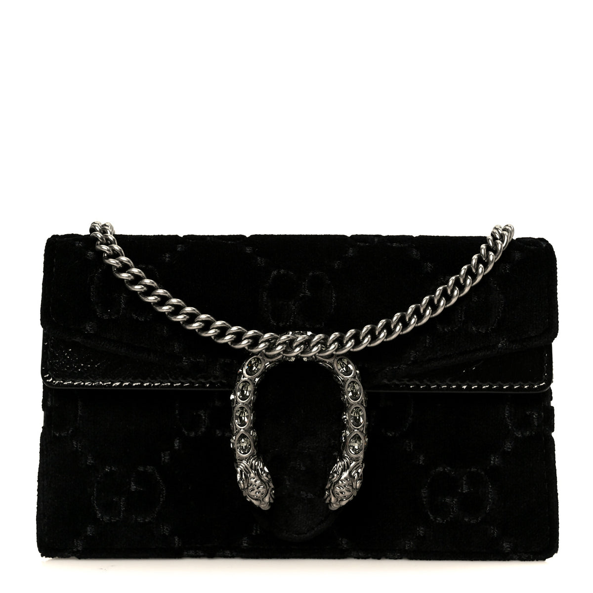 Gucci Velvet Skipper Crystal GG Monogram Super Mini Dionysus Shoulder Bag Black 1 of 10