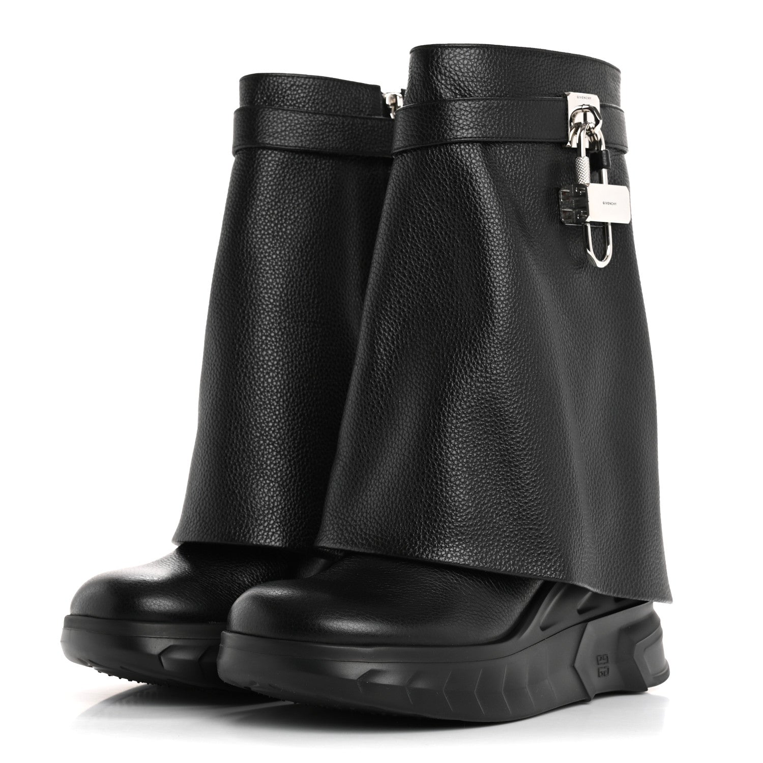 Givenchy Grained Calfskin Shark Lock Biker Ankle Boots 37 Black 3 of 9