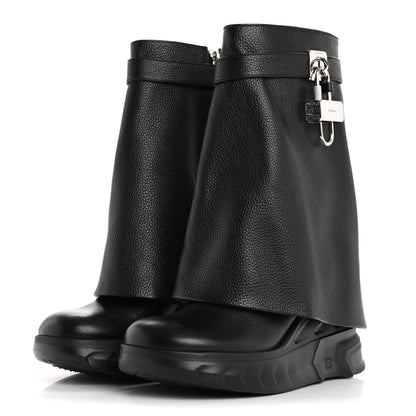 Givenchy Grained Calfskin Shark Lock Biker Ankle Boots 37 Black 3 of 9