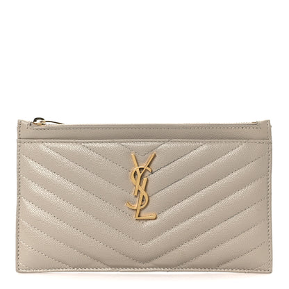 Saint Laurent Grain De Poudre Chevron Monogram Bill Pouch Sea Salt 1 of 9