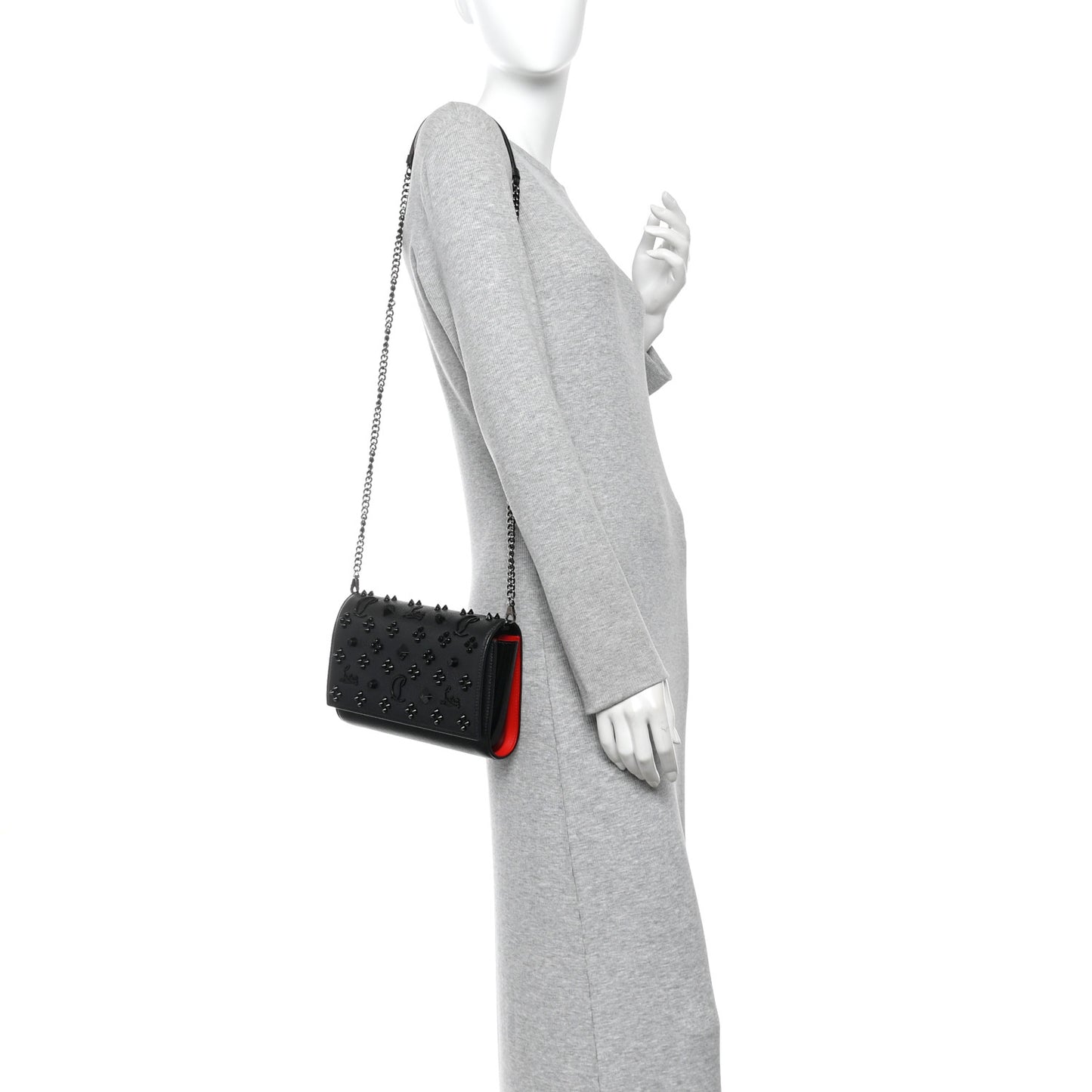 Calfskin Spikes Loubinthesky Paloma Clutch Black