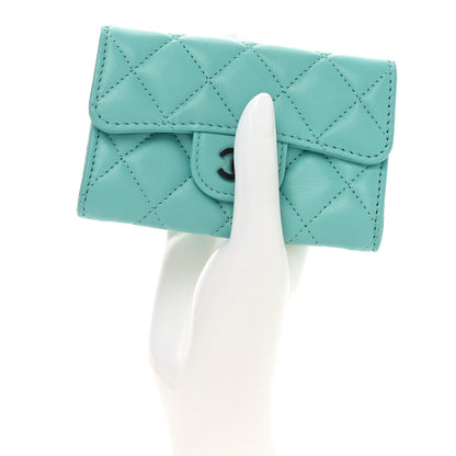 Chanel Lambskin Quilted Flap Card Holder Wallet Turquoise 2 of 9