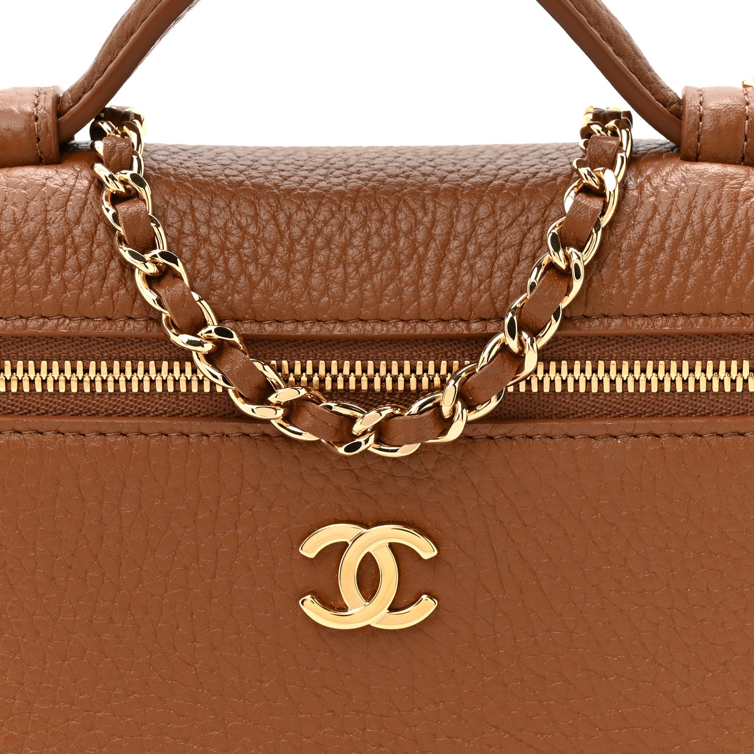 Chanel Grained Calfskin Top Handle Slim Vanity Case With Chain