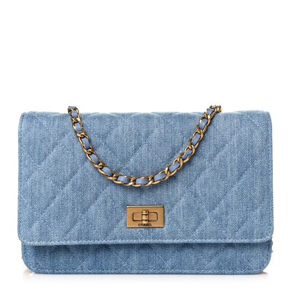 Chanel Denim Quilted Reissue Wallet On Chain WOC Blue 1 of 9