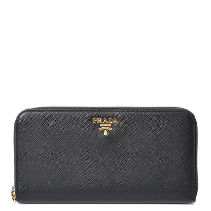 Prada Saffiano Metal Zip Around Wallet Nero Black 1 of 7