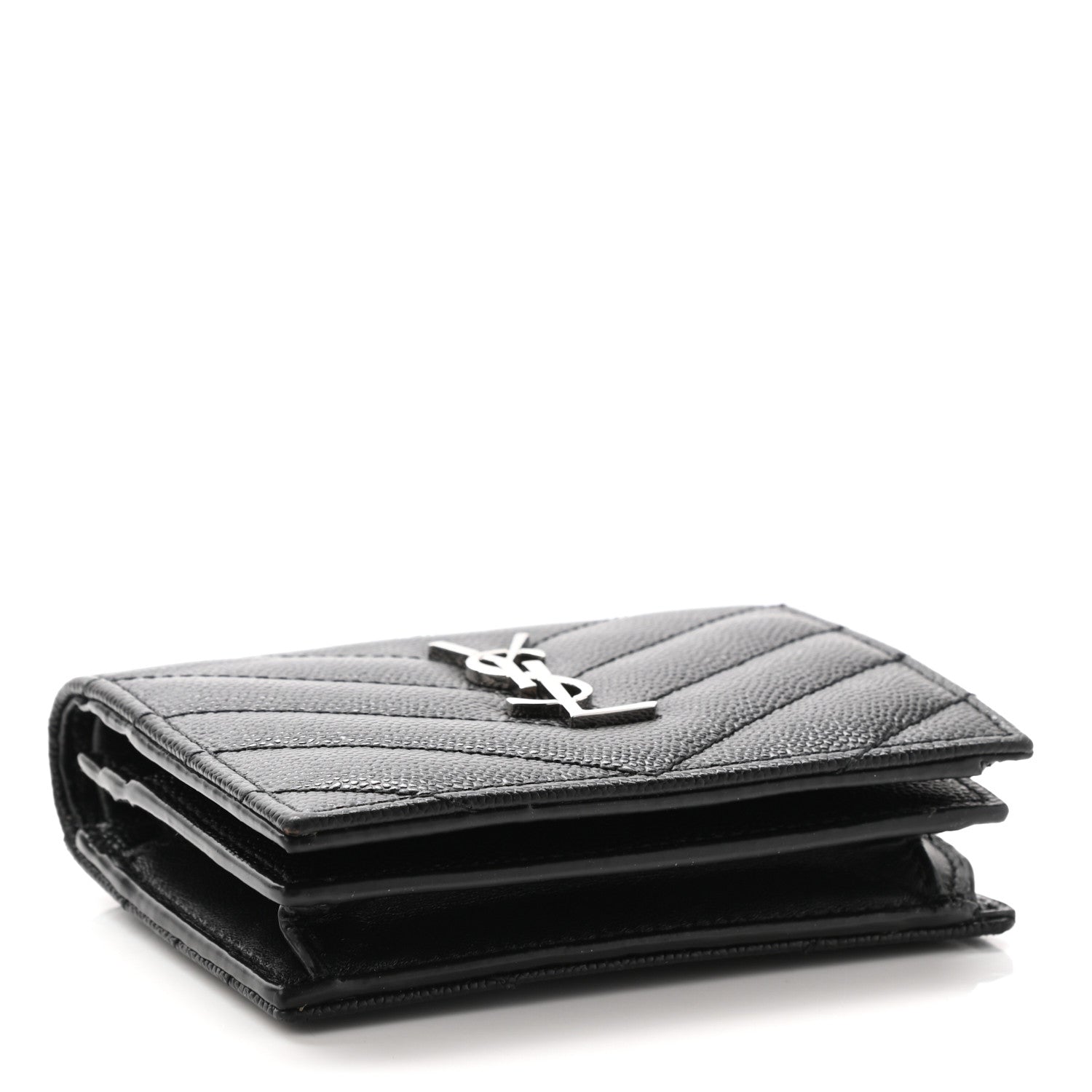 Saint Laurent Grain De Poudre Matelasse Chevron Monogram Card Case Black 4 of 7