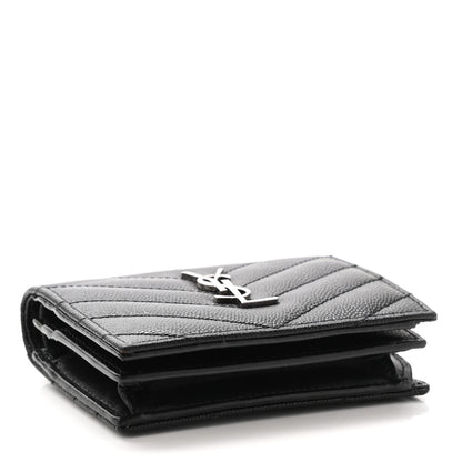 Saint Laurent Grain De Poudre Matelasse Chevron Monogram Card Case Black 4 of 7