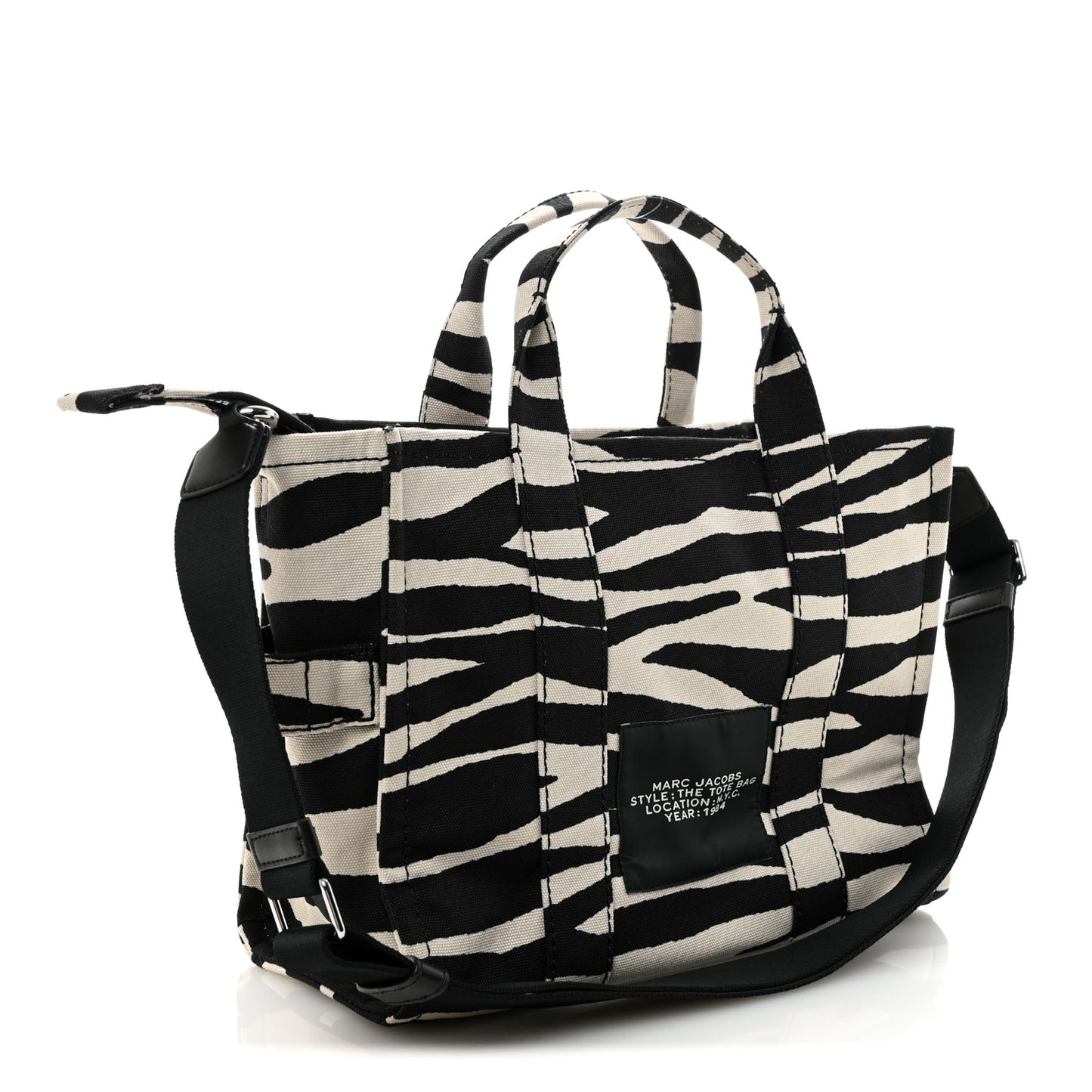 Cotton Canvas Zebra Tiger Print Medium The Traveler Tote Bag Black White