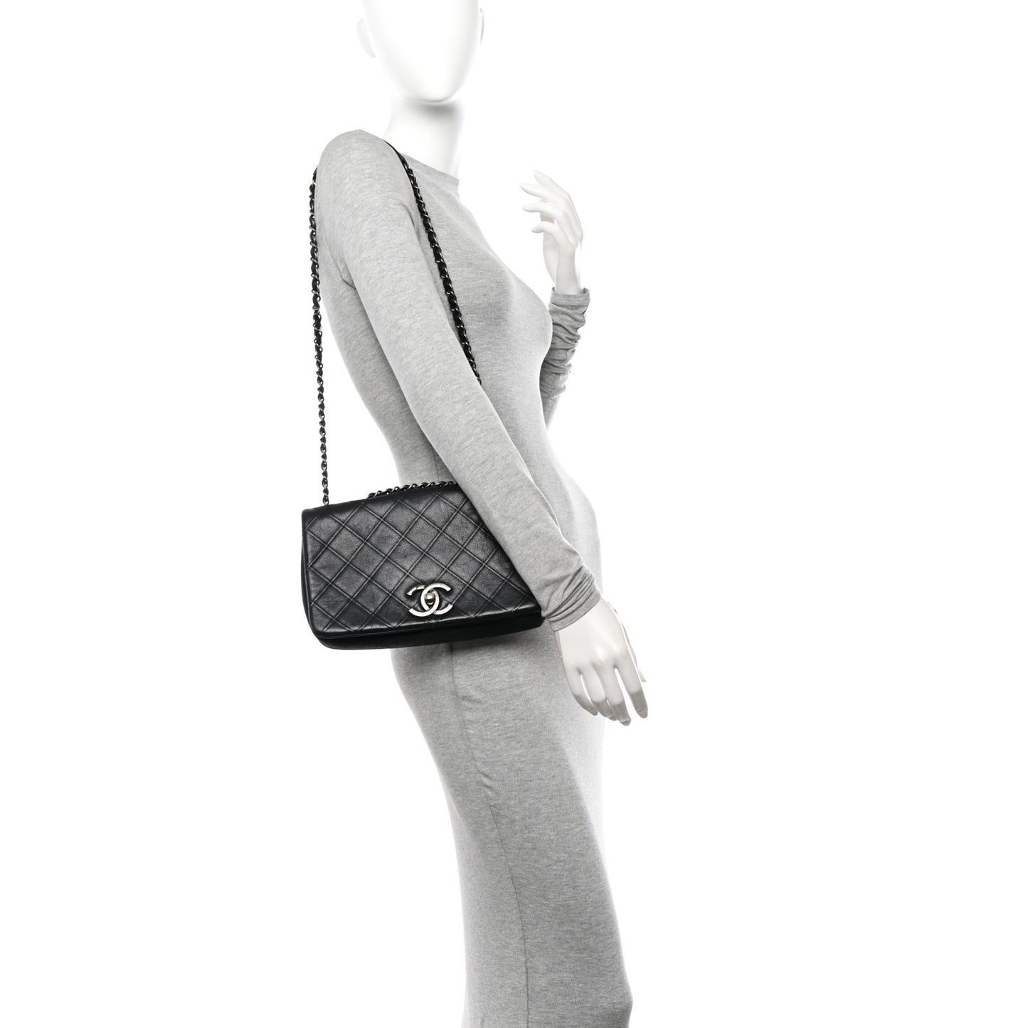 Calfskin Diamond Embossed New Chic Flap Black
