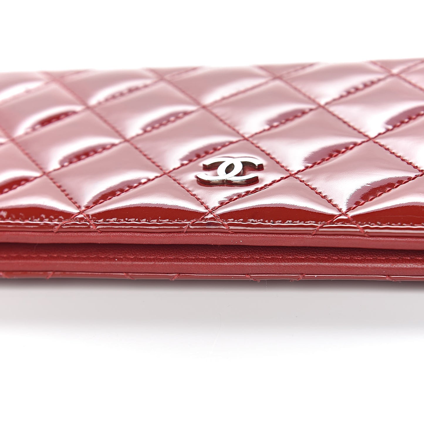 Patent Calfskin Quilted Yen Wallet Red