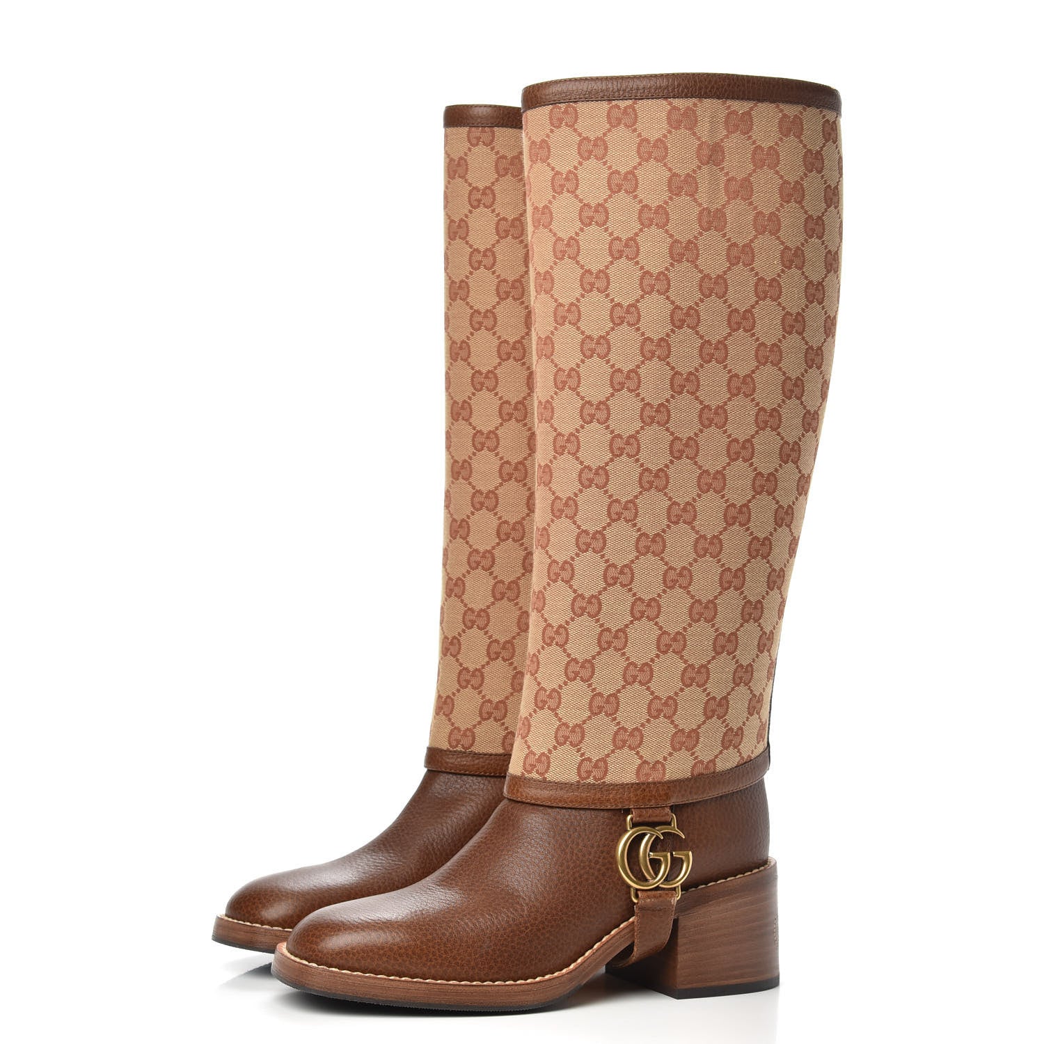 Gucci GG Monogram Calfskin Lola Tall Boots 38.5 Beige Ruggine Cuir 3 of 7