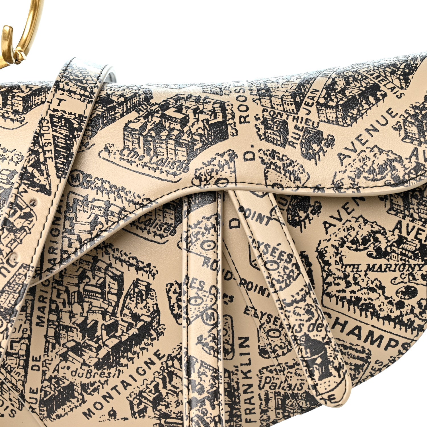 Christian Dior Calfskin Plan De Paris Printed Saddle Bag With Strap Beige Black 8 of 10
