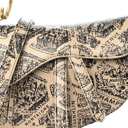 Christian Dior Calfskin Plan De Paris Printed Saddle Bag With Strap Beige Black 8 of 10
