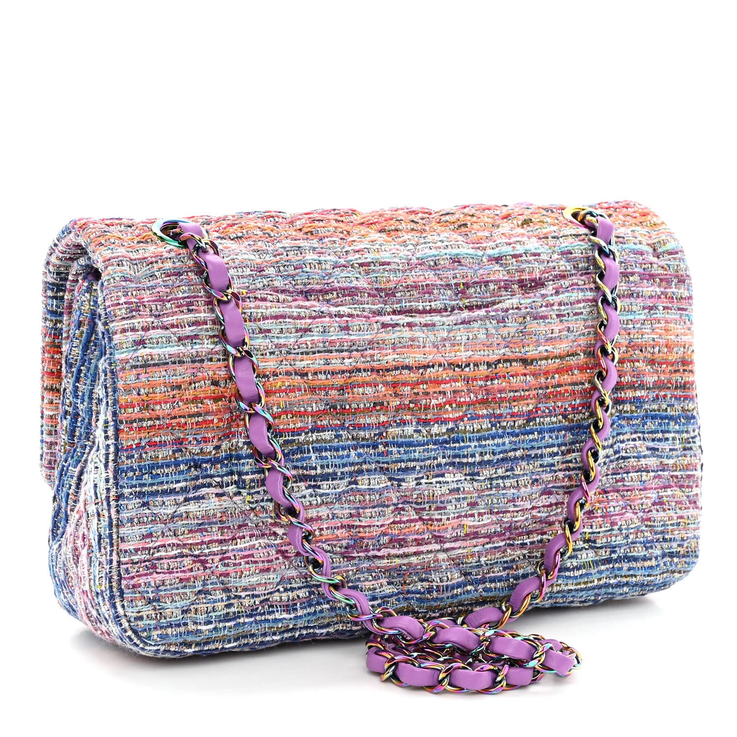 Tweed Quilted Medium Double Flap Blue Pink Orange