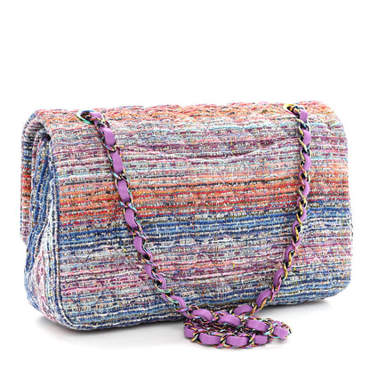 Chanel Tweed Quilted Medium Double Flap Blue Pink Orange 3 of 10