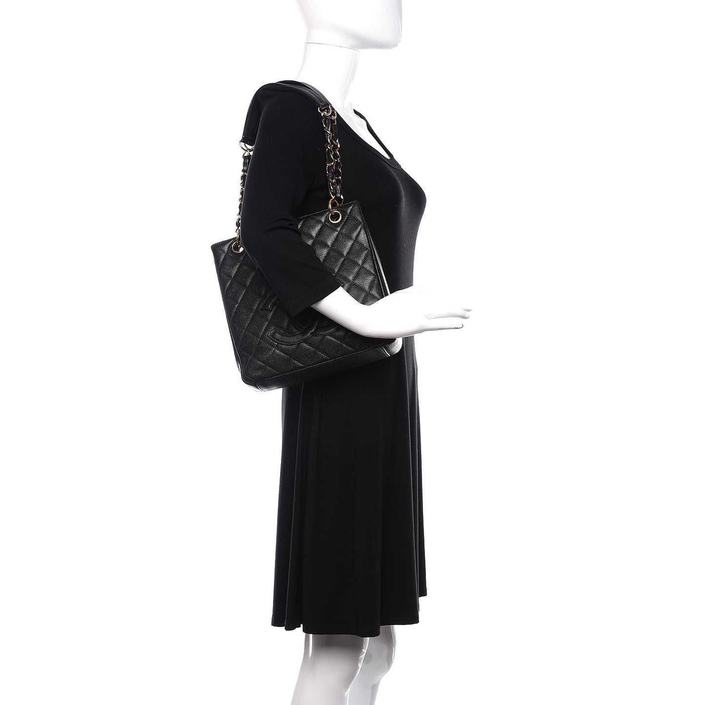 Caviar Quilted Petit Shopping Tote PST Black