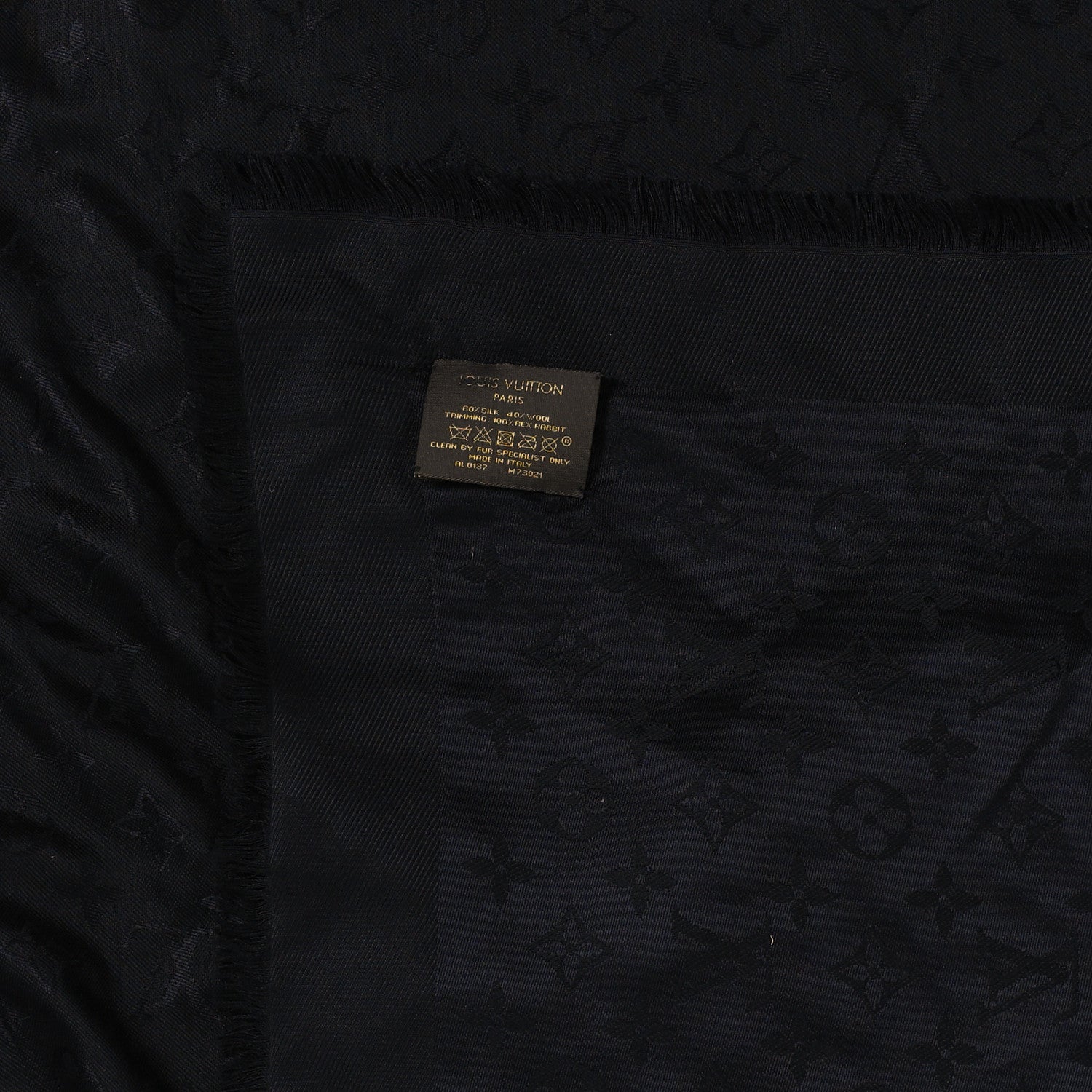 Louis Vuitton Silk Wool Rabbit Fur Flowergram Shawl Black 3 of 4