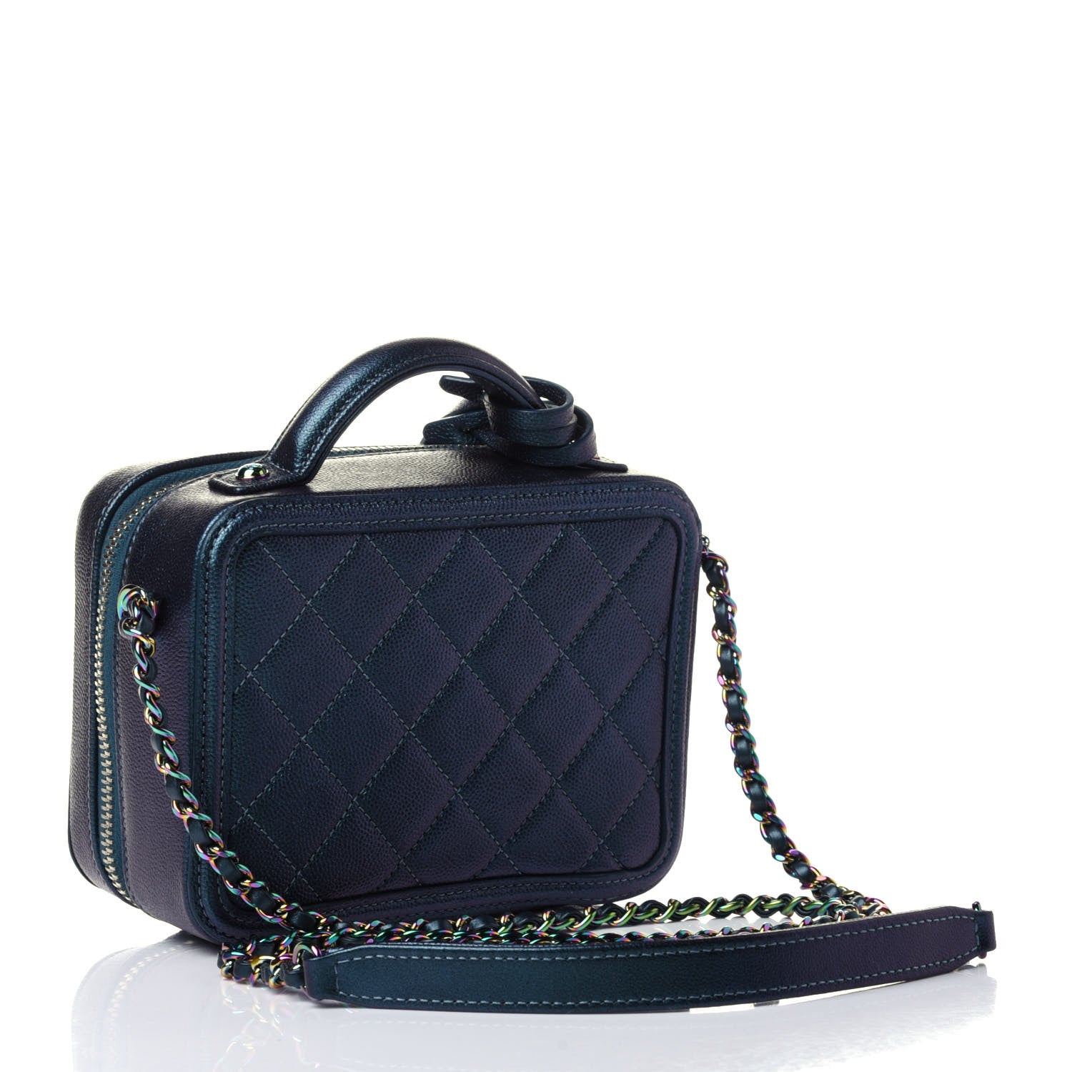 Chanel Iridescent Caviar Quilted Small CC Filigree Vanity Case Dark Turquoise 2 of 4