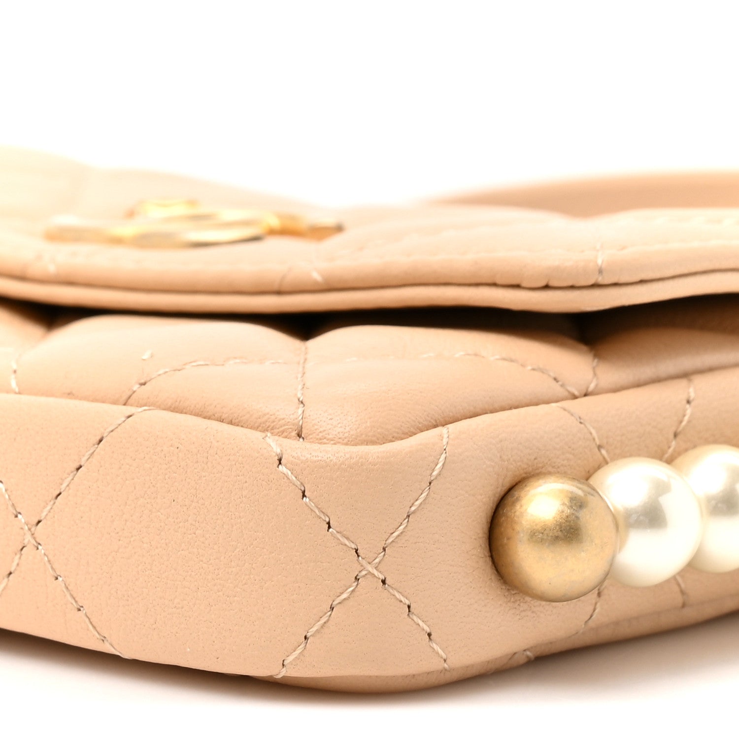 Chanel Calfskin Quilted Maxi Pearls Card Holder Flap With Chain Beige 8 of 9