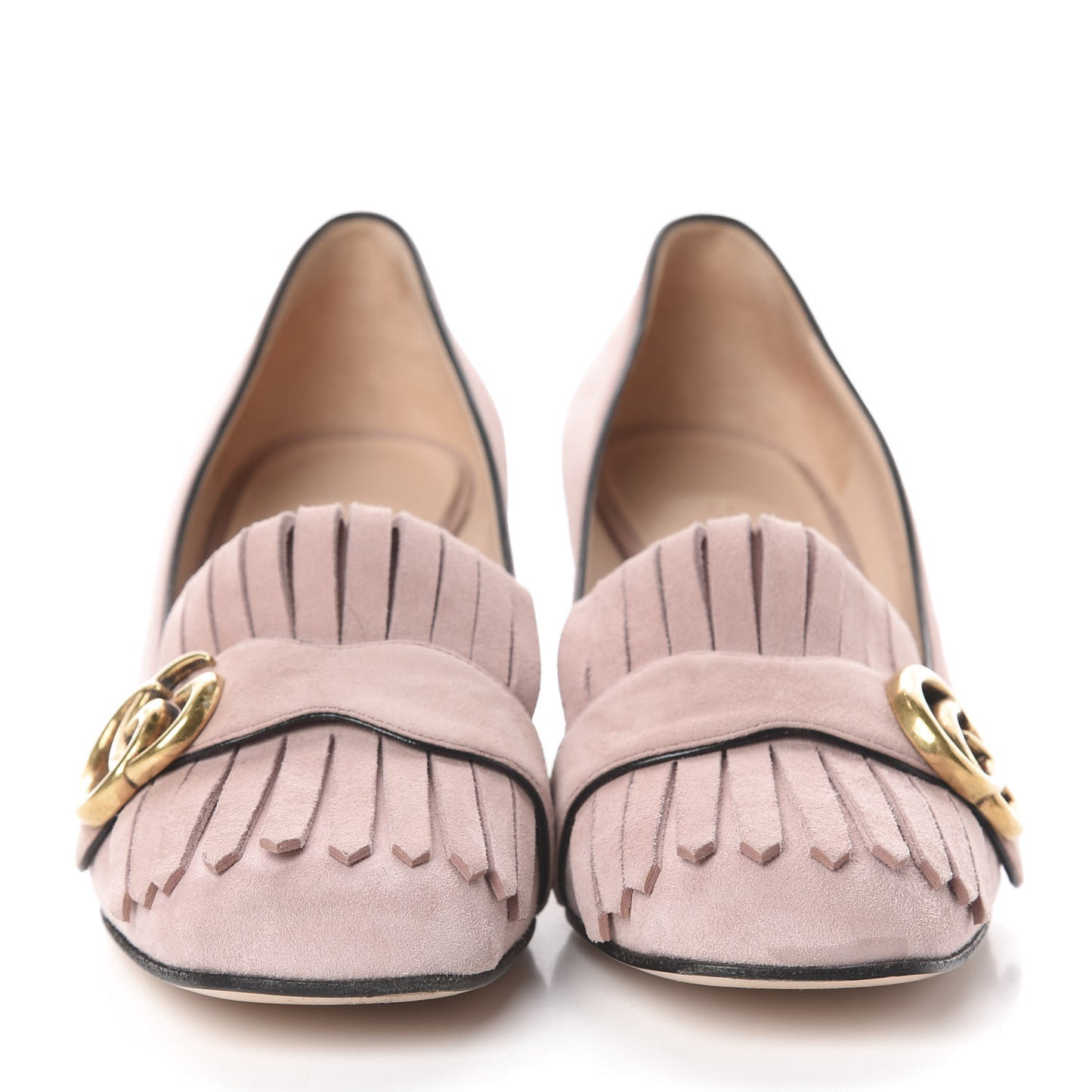 Kid Scamosciato GG Marmont Fringe 50mm Loafer Pumps 37 Crystal Pink