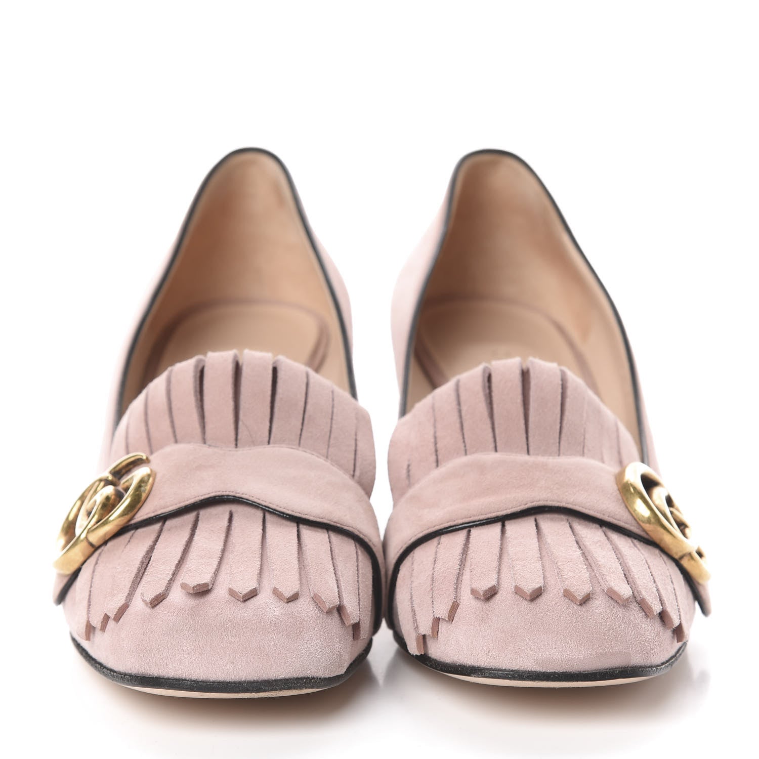 Gucci Kid Scamosciato GG Marmont Fringe 50mm Loafer Pumps 37 Crystal Pink 2 of 7