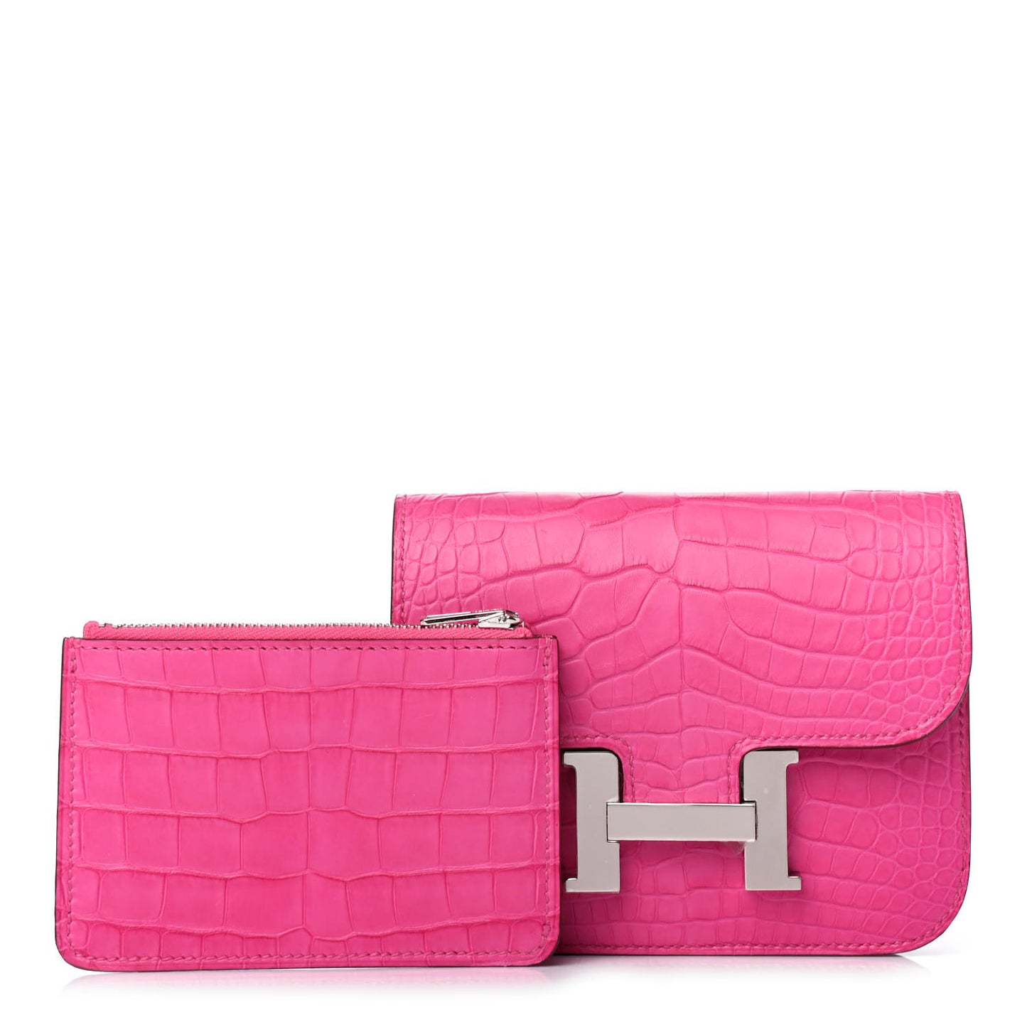 Matte Alligator Constance Slim Wallet Rose Shocking