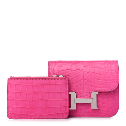 Hermes Matte Alligator Constance Slim Wallet Rose Shocking 1 of 5