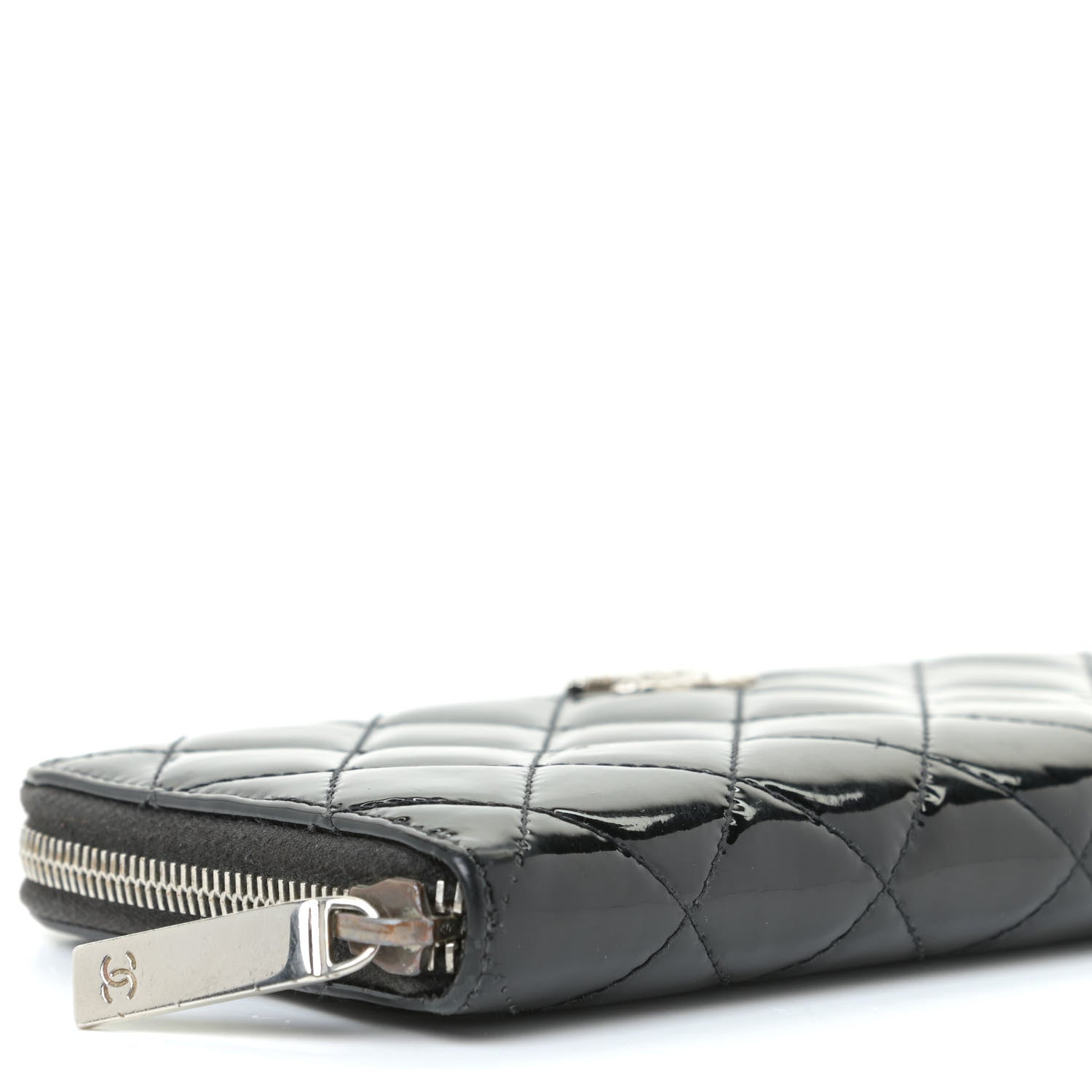 Chanel Patent Quilted Brilliant Zip Around Wallet Black 6 of 12