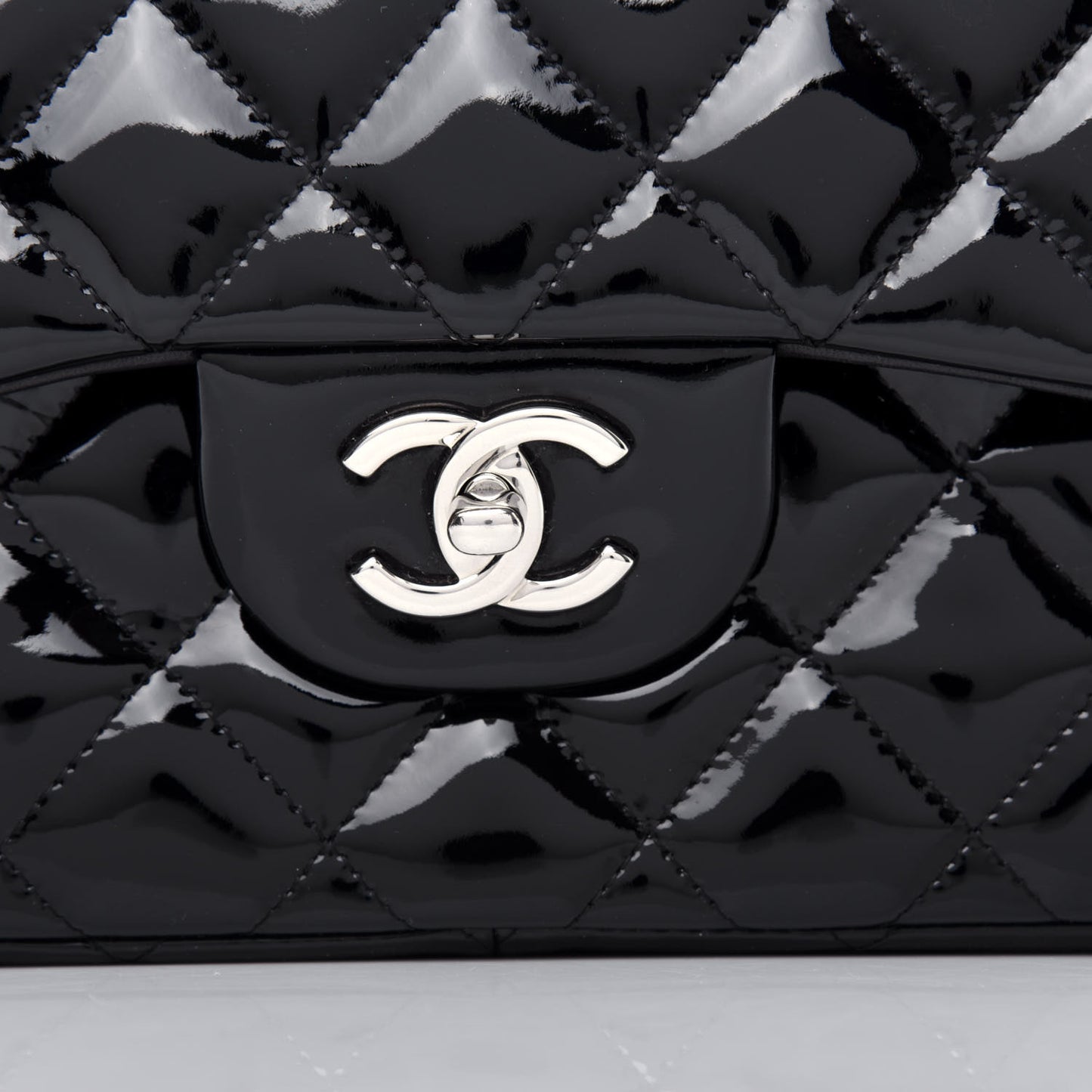 Patent Quilted Jumbo Double Flap Black