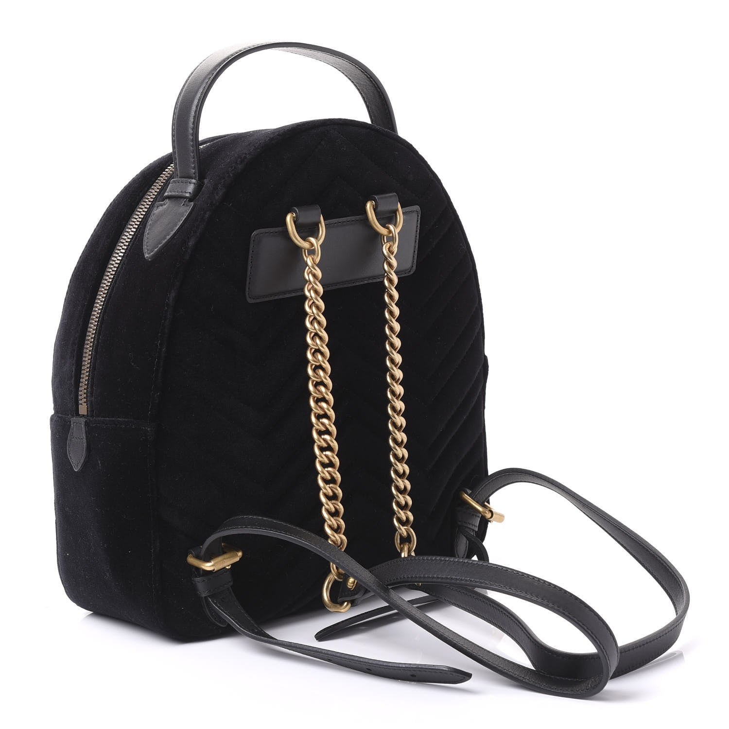 Gucci Velvet Matelasse Crystal Star Embroidered GG Marmont Dome Backpack Black 2 of 9