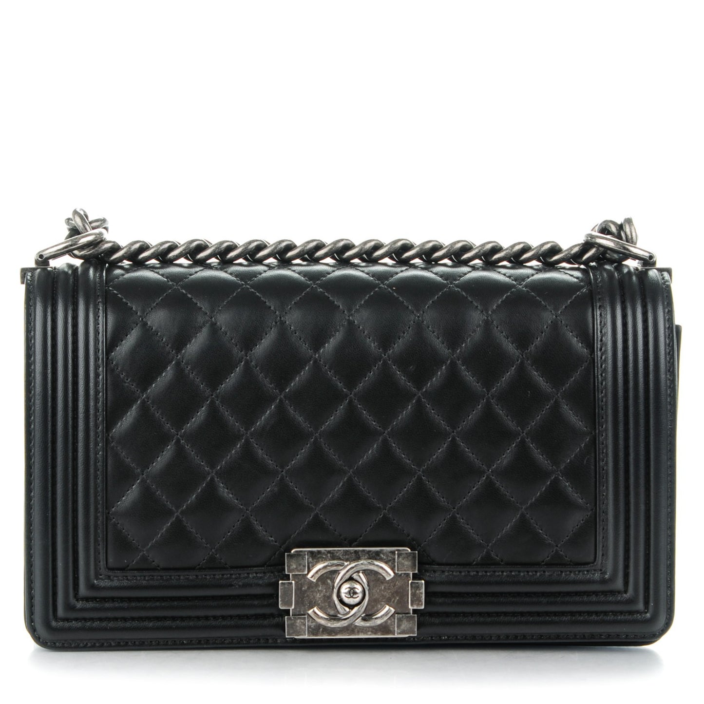 Lambskin Quilted Medium Boy Flap Black