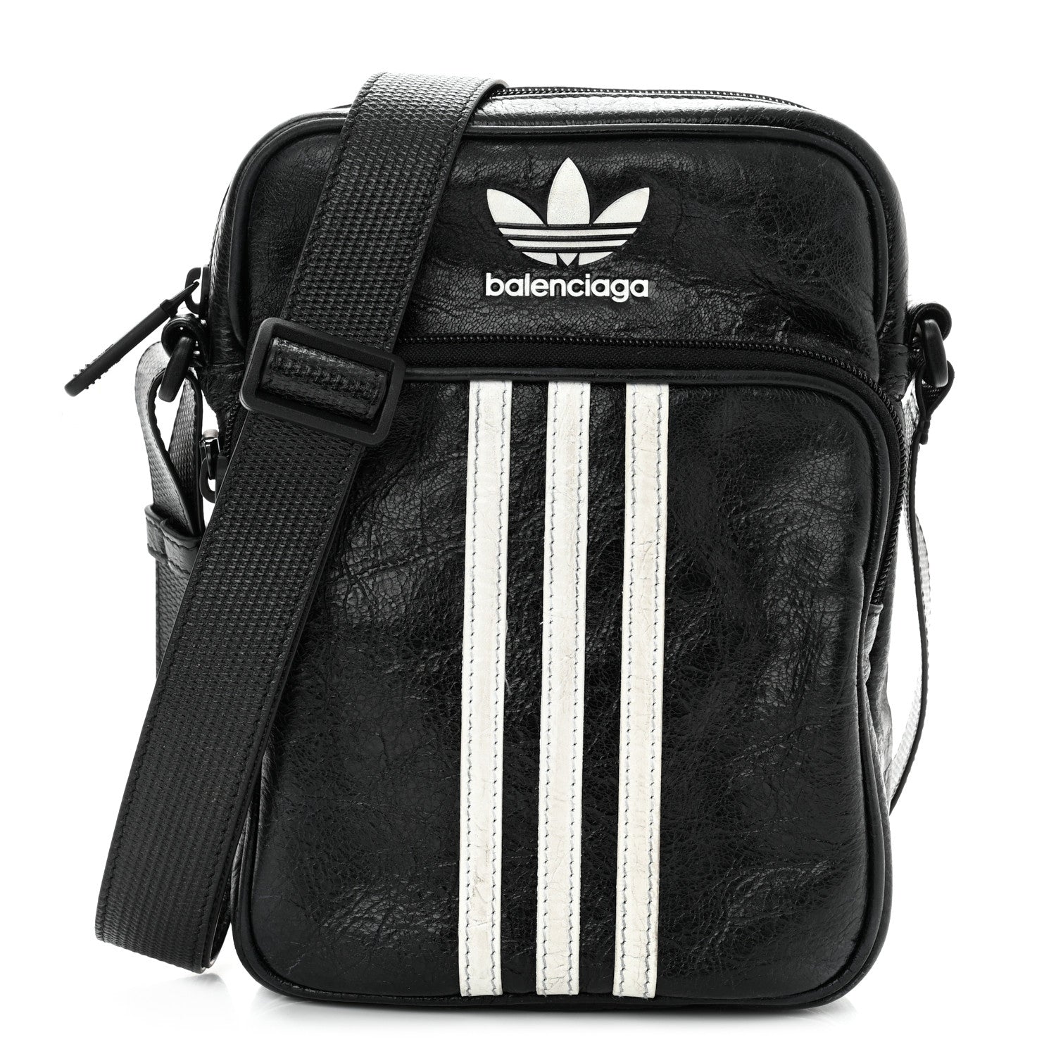 Balenciaga X ADIDAS Agneau Arena Trefoil Logo Messenger Bag Black White 1 of 10