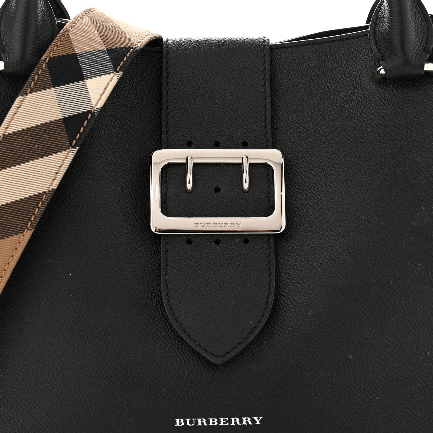 Burberry Soft Grain Calfskin Medium Buckle Tote Black 9 of 16