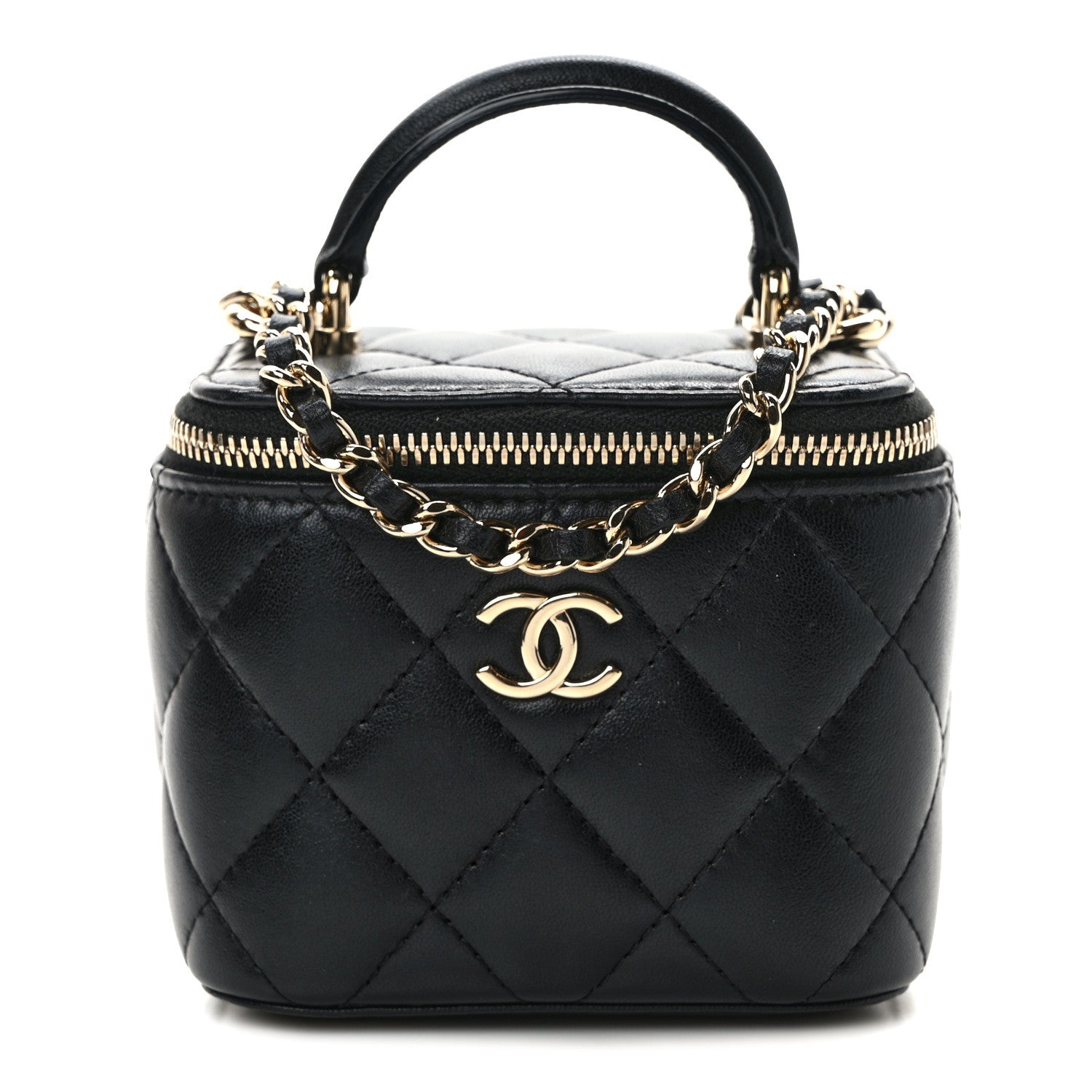Chanel Lambskin Quilted Top Handle Mini Vanity Case With Chain Black 1 of 9