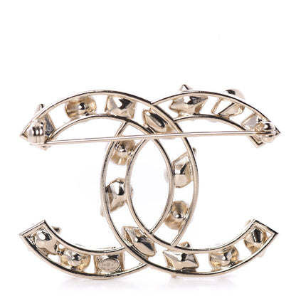 Chanel Metal Glass Pearl CC Crystal Snowfall Brooch Gold 4 of 5