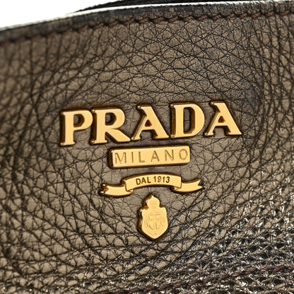 Prada Metallic Vitello Daino Side Pocket Tote Bag Acciaio 22 of 22