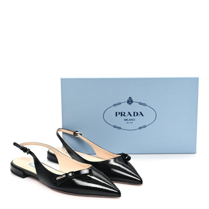 Prada Saffiano Vernice Slingback Bow Flats 36 Black 9 of 9