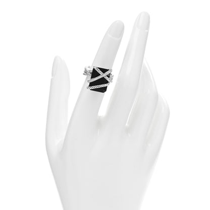 David Yurman Sterling Silver Diamond Black Onyx 15mm Cable Wrap Ring 50 5.25 2 of 4