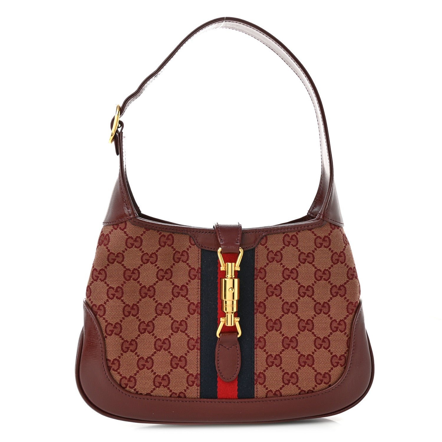 Gucci Monogram Azalea Calfskin Web Small Jackie 1961 Hobo Sahara Rubino Chardonnay 1 of 10