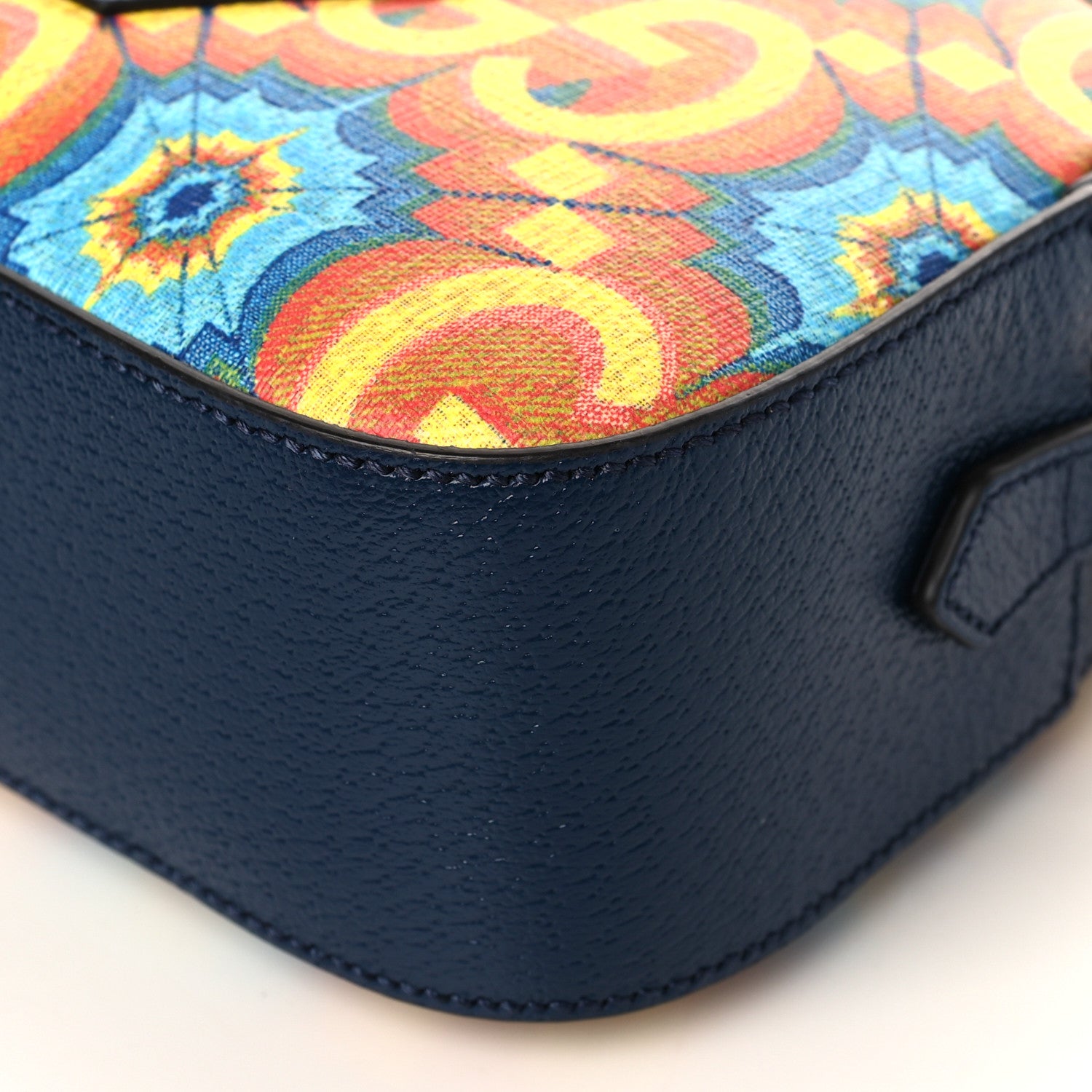 Gucci GG Supreme Kaleidoscope Calfskin Script Logo Gucci 100 Camera Bag Blue Orange Multicolor Blue Agata 8 of 9