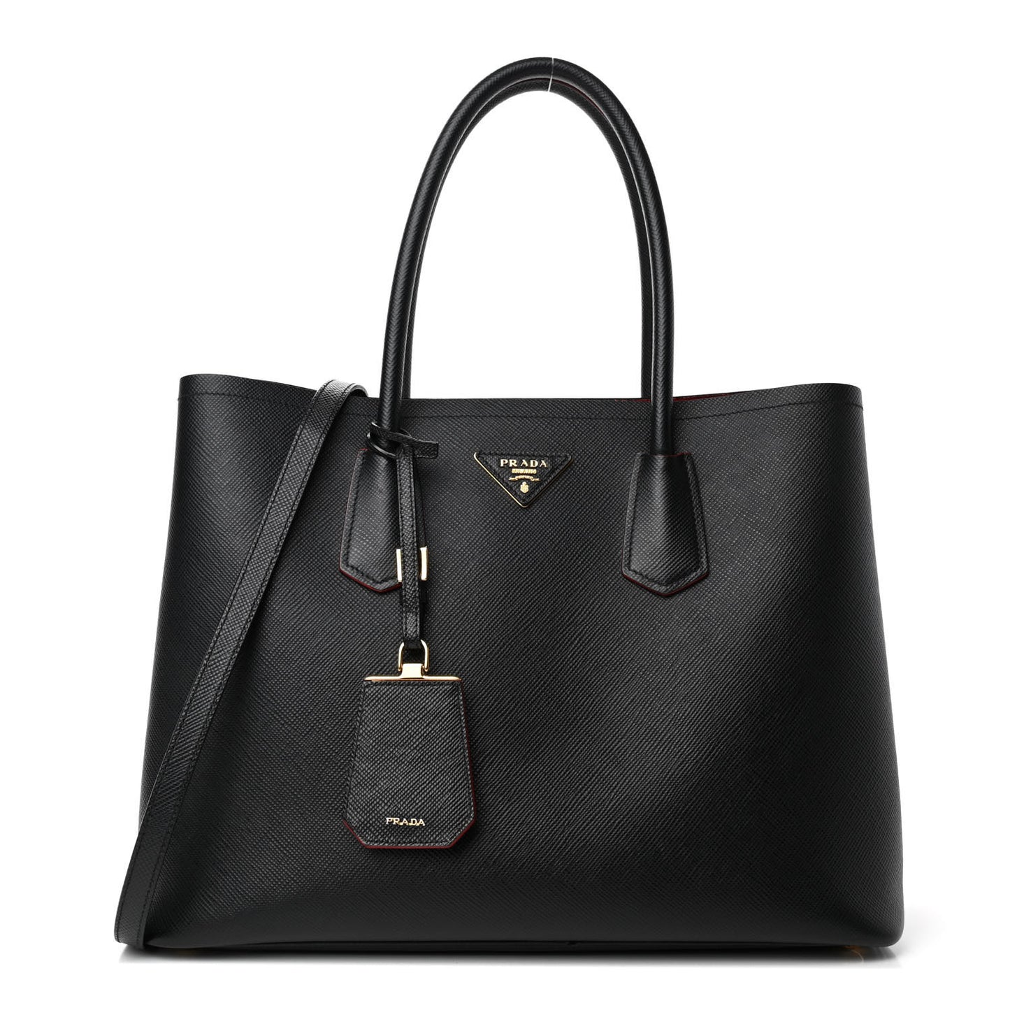 Saffiano Cuir Large Double Bag Black Fuoco