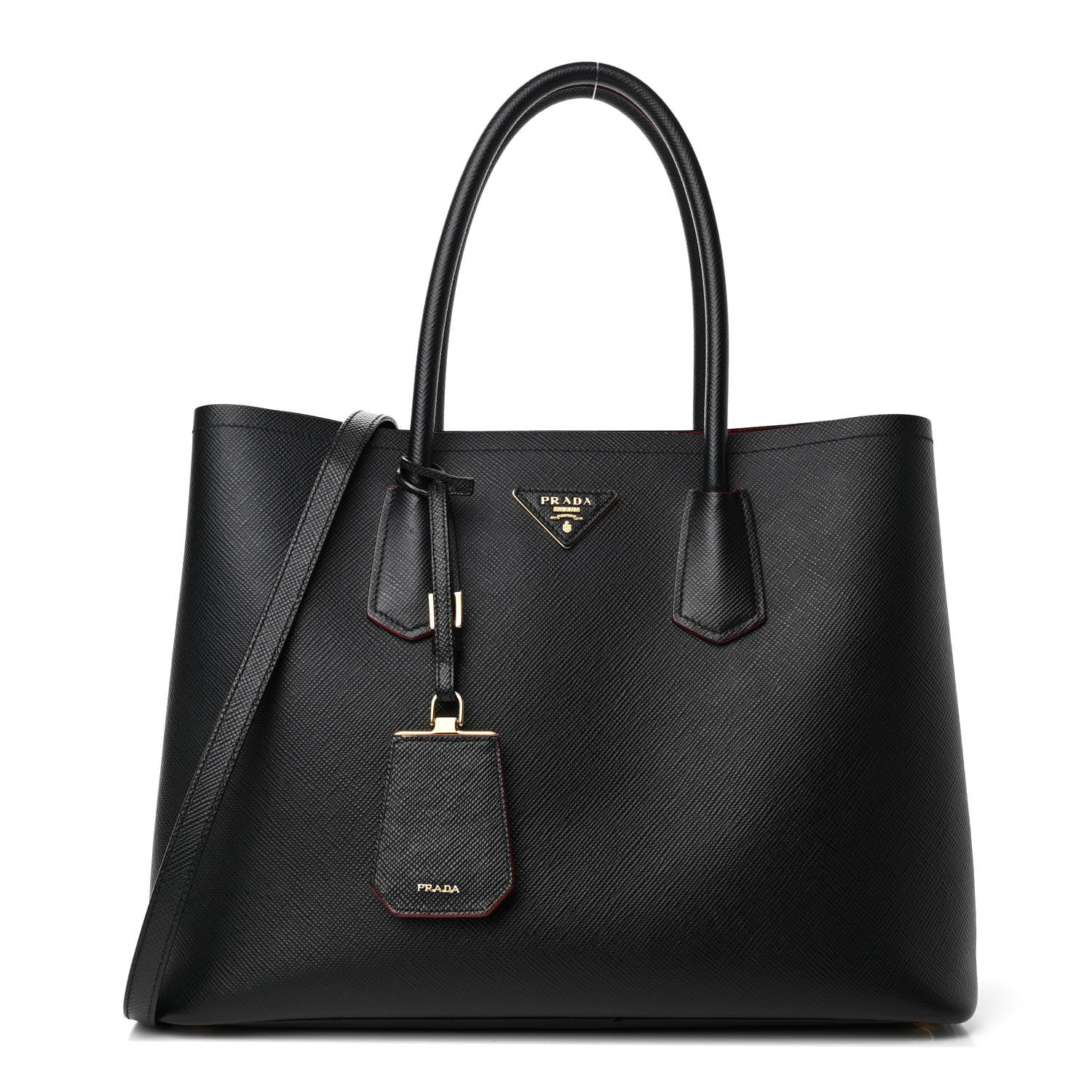 Prada Saffiano Cuir Large Double Bag Black Fuoco 1 of 4