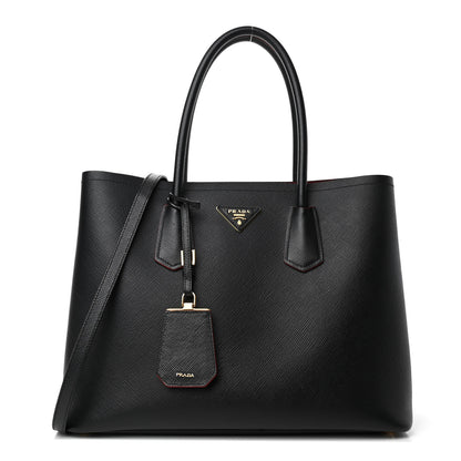 Prada Saffiano Cuir Large Double Bag Black Fuoco 1 of 4