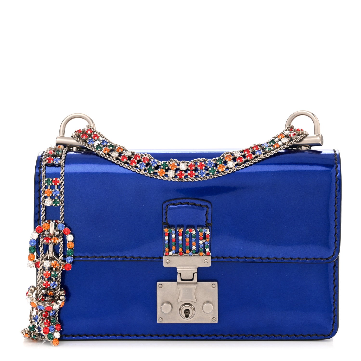 Christian Dior Metallic Patent Crystal Dioraddict Flap Bag Blue 1 of 10