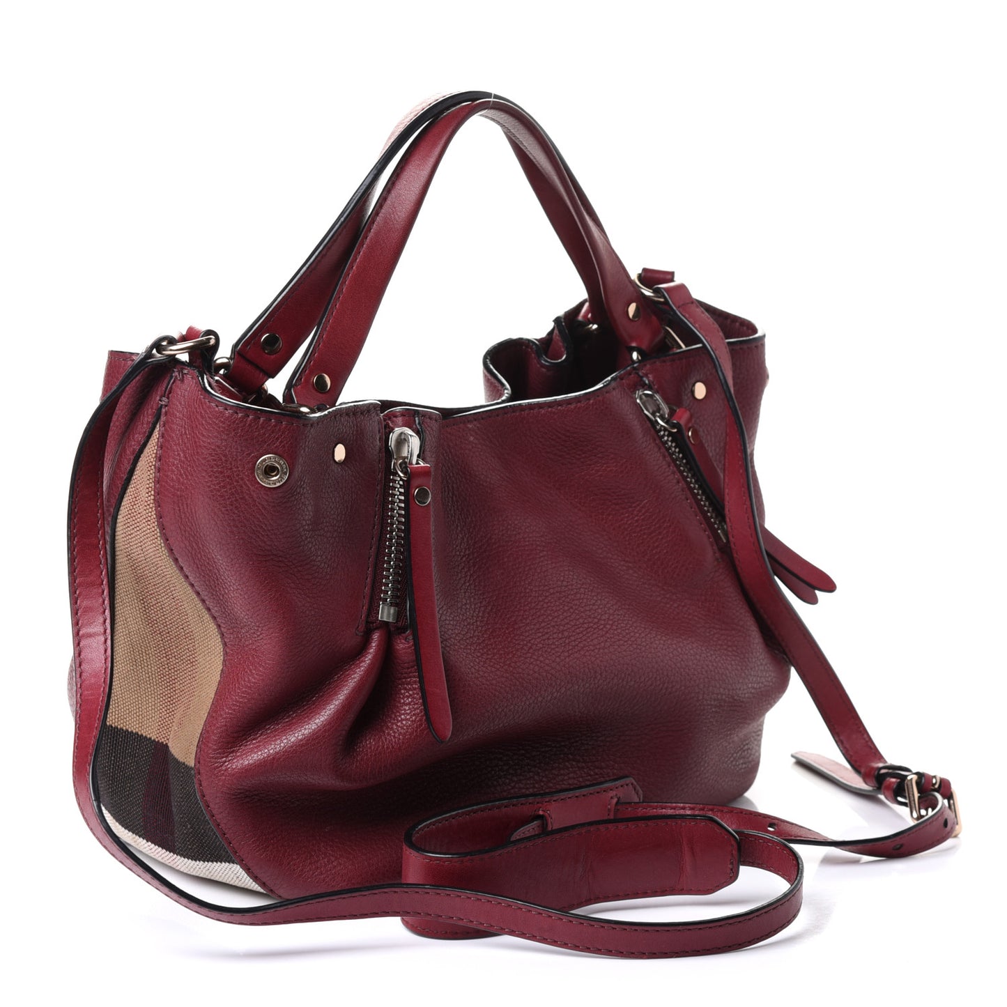 Grainy Calfskin House Check Small Maidstone Burgundy Red