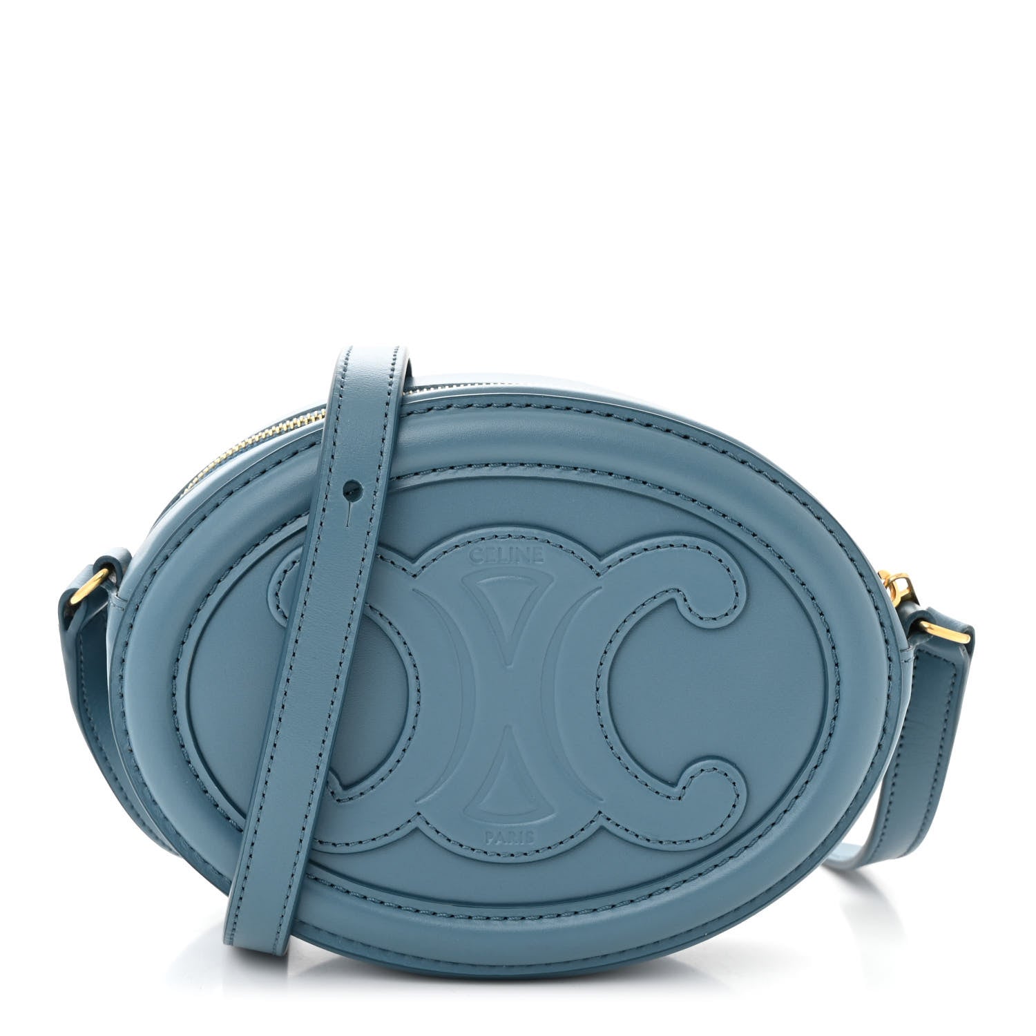 Celine Smooth Calfskin Cuir Triomphe Oval Bag Denim 1 of 11