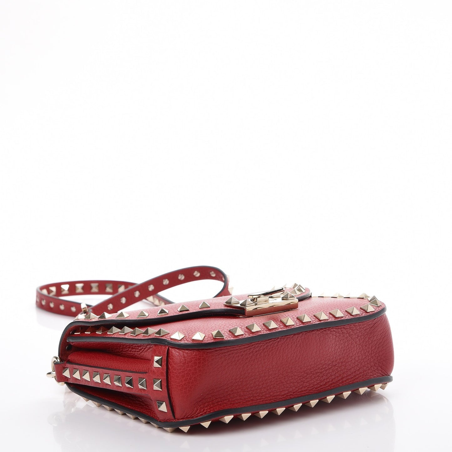 Pebbled Calfskin Rockstud Shoulder Flap Messenger Bag Rosso Valentino
